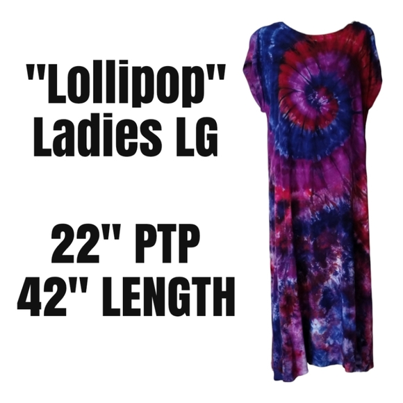 Spiral Scrunch Tie Dye Dress Red Blue and Purple One of a Kind - Picture 3 of 5